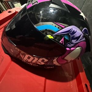 Black and Pink Graphic Motorcycle Helmet
